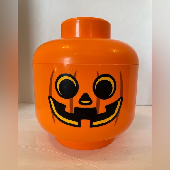 Lego Pumpkin Head Jack-o-lantern Orange Storage Container Large - Picture 1 of 9